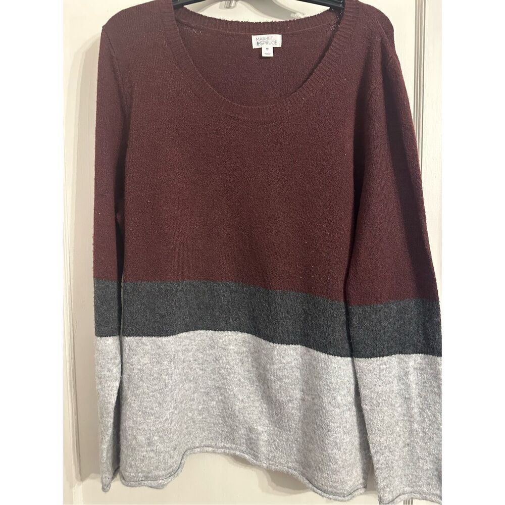 Market & Spruce color block crewneck sweater women size XXL 2XL rasberry gray